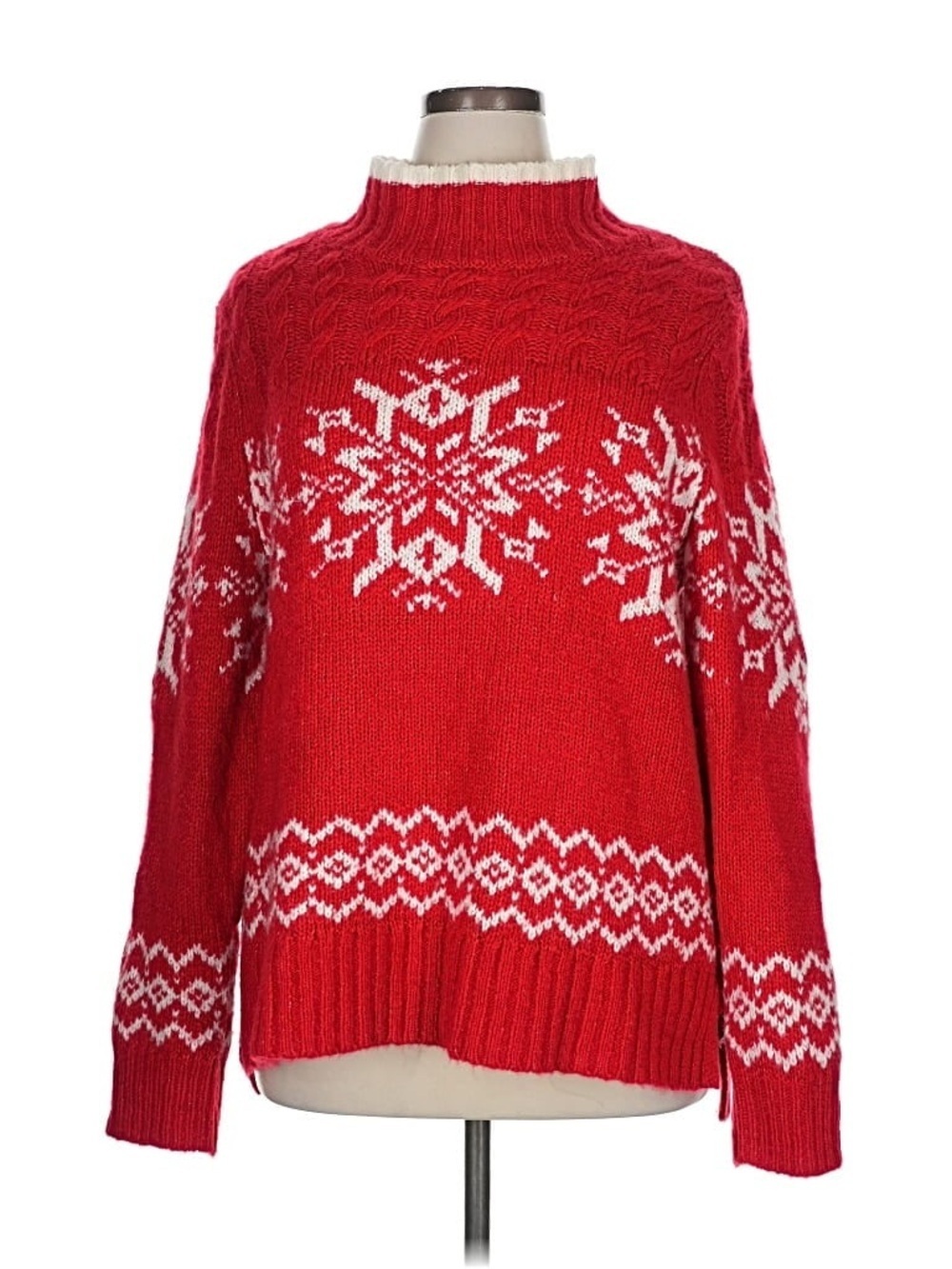 Talbots Fair Isle Snowflake Mock Neck Sweater - Picture 2 of 8